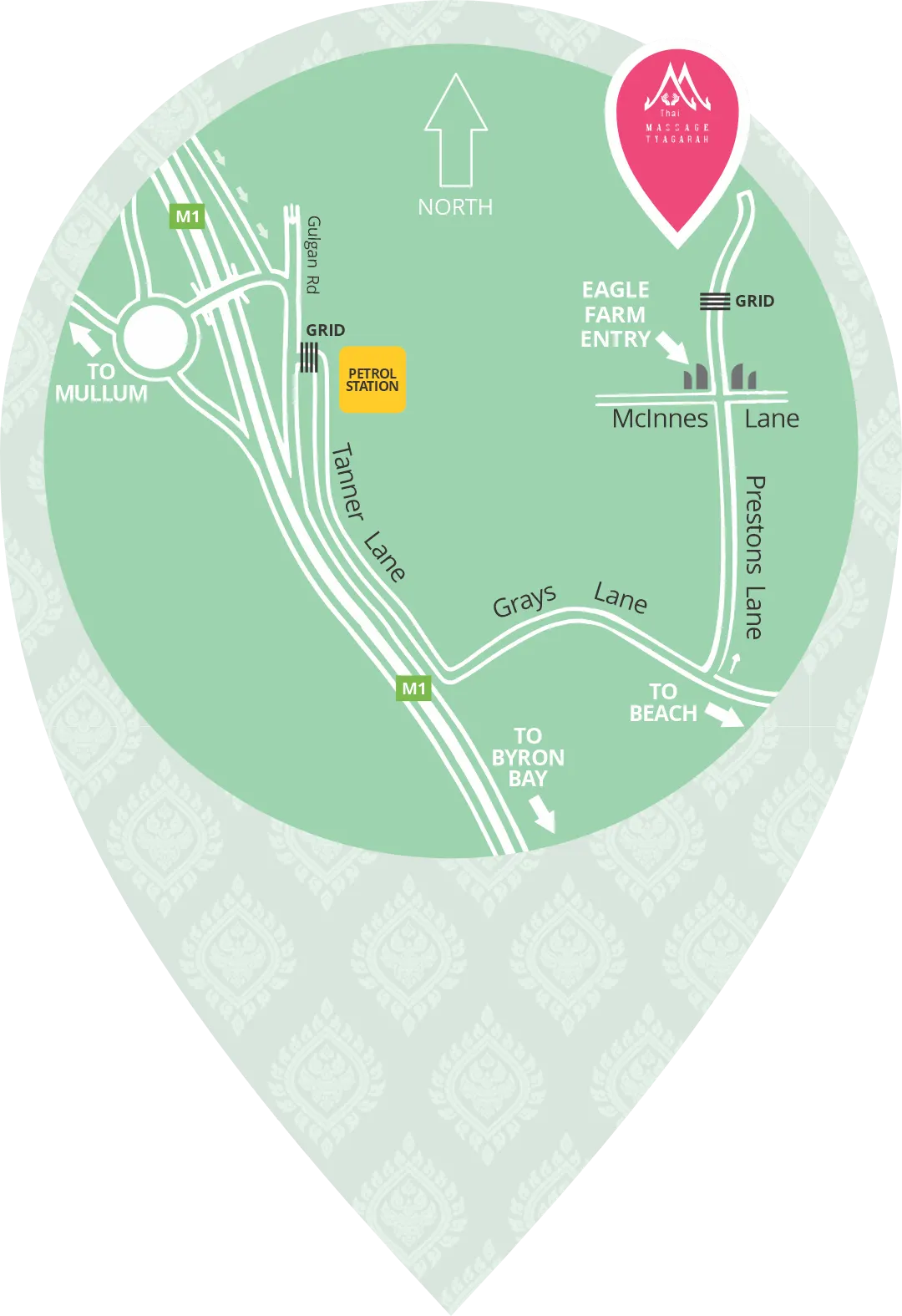 location map thai massage byron bay and tyagarah